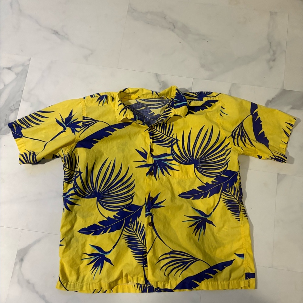 L.L. Bean Yellow and Blue Tropical Shirt